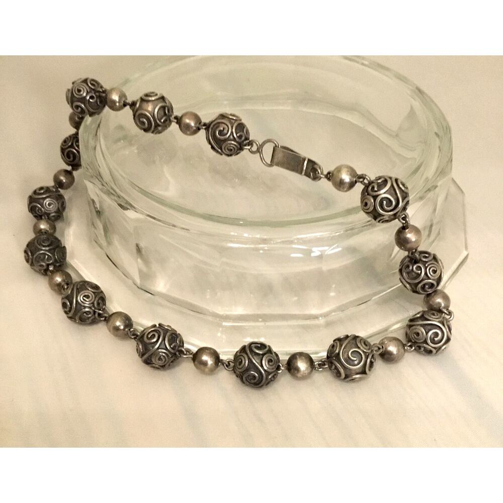 Vintage Carmen Beckmann Mexican Sterling Bead 16.5” Necklace